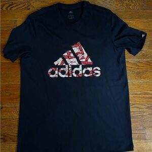 Adidas blue t-shirt with Red Graphic